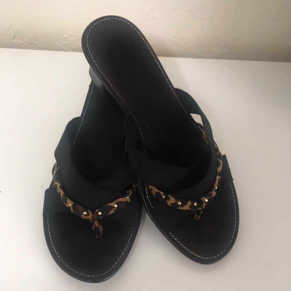 Made in Italy Black with Leopard Print Stripe Sandals Size 6